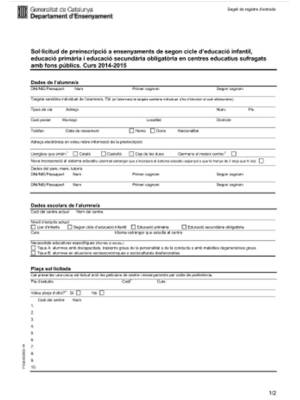 Full de preinscripció per al curs 2014-2015